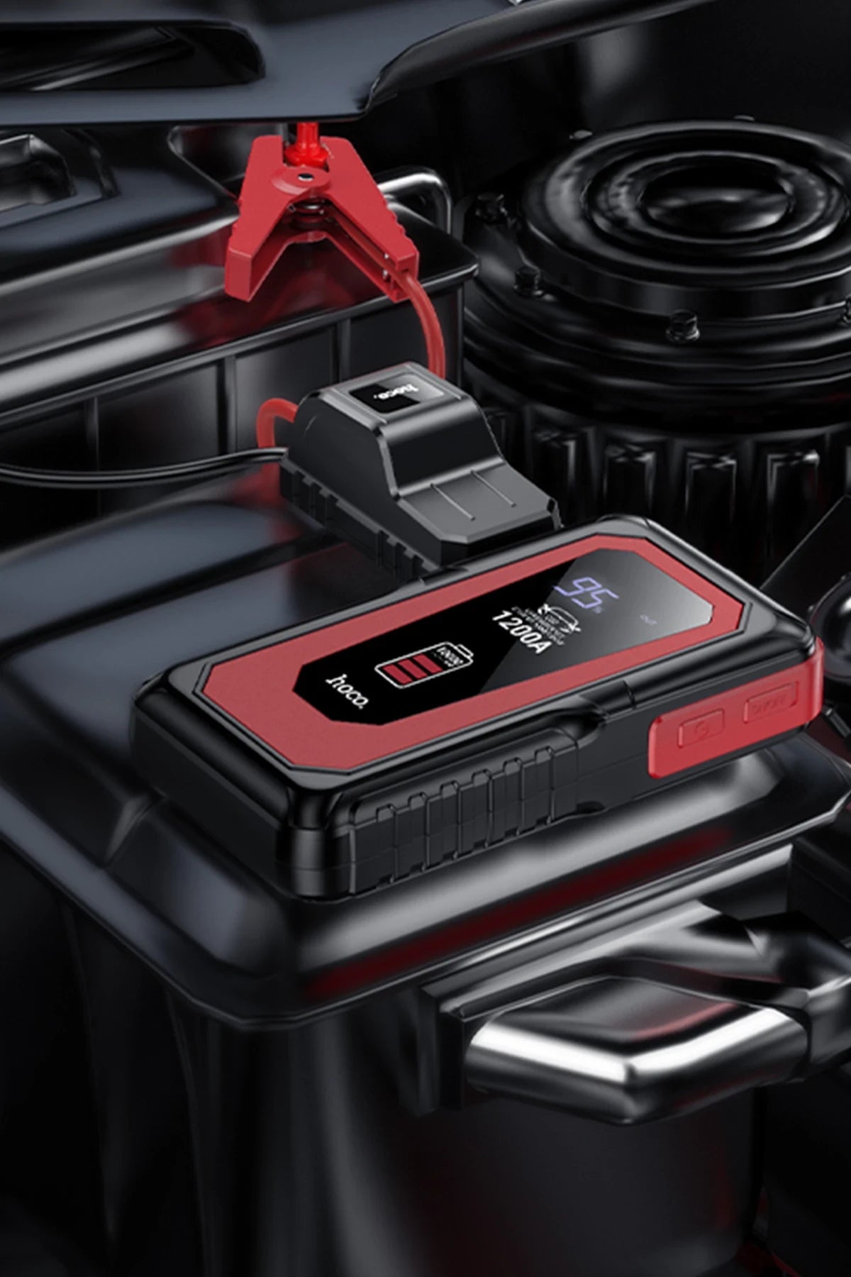 Hoco. QS3 Victory Dijital Göstergeli 10.000 mAh Bataryalı LED Acil Durum Fenerli Araç Akü Takviye Özellikli Powerbank – Siyah