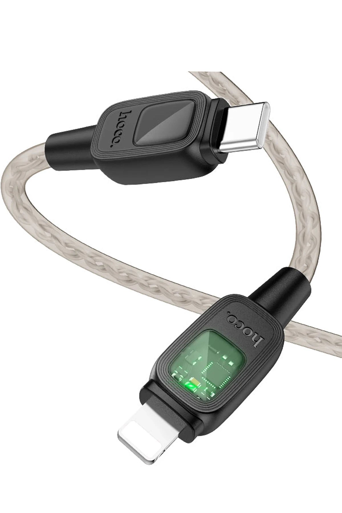 Hoco. U124 Stone 1.2M 27W Type-C to Lightning Otomatik Şarj Kesme Özellikli PD Hızlı Şarj Kablosu - Siyah