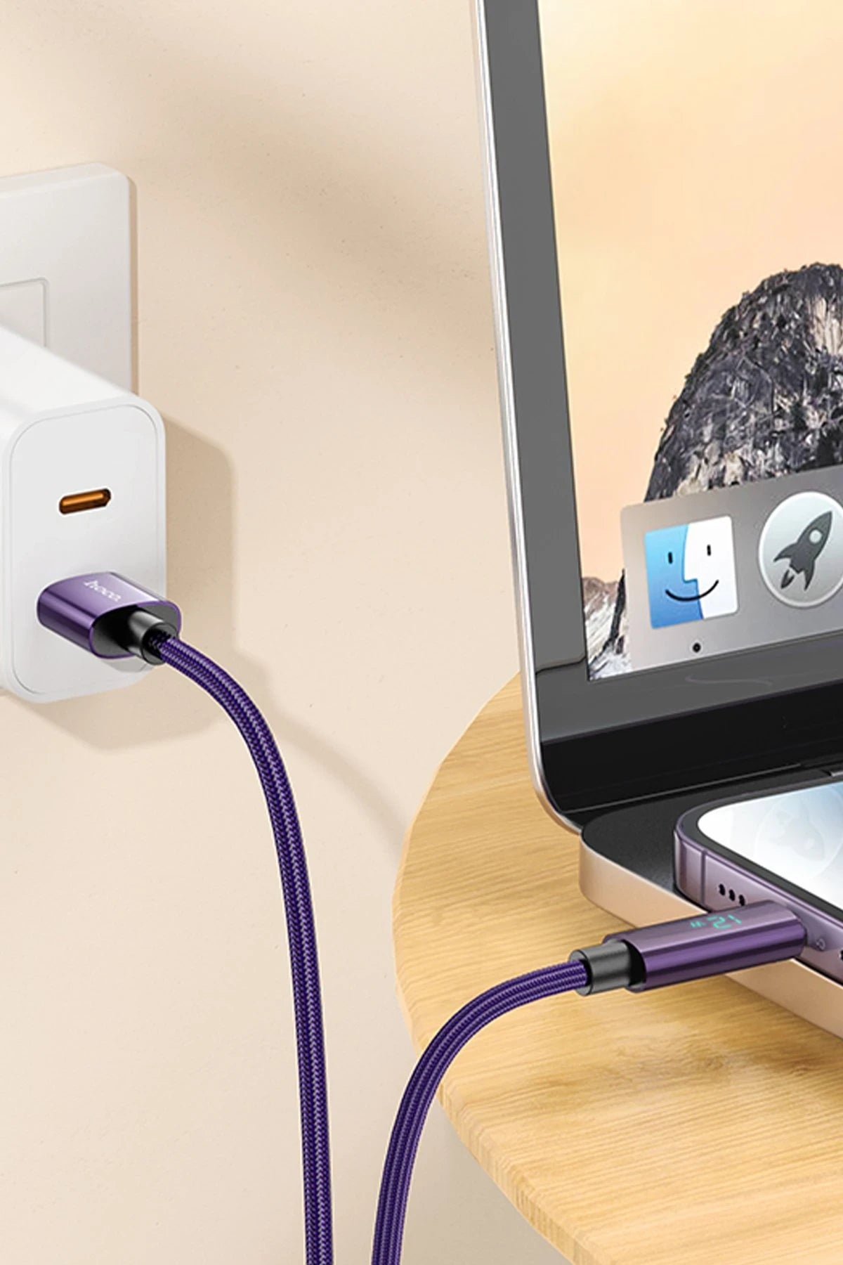 Hoco. U125 1.2M Benefit USB to Lightning Şarj Data Kablosu - Mor