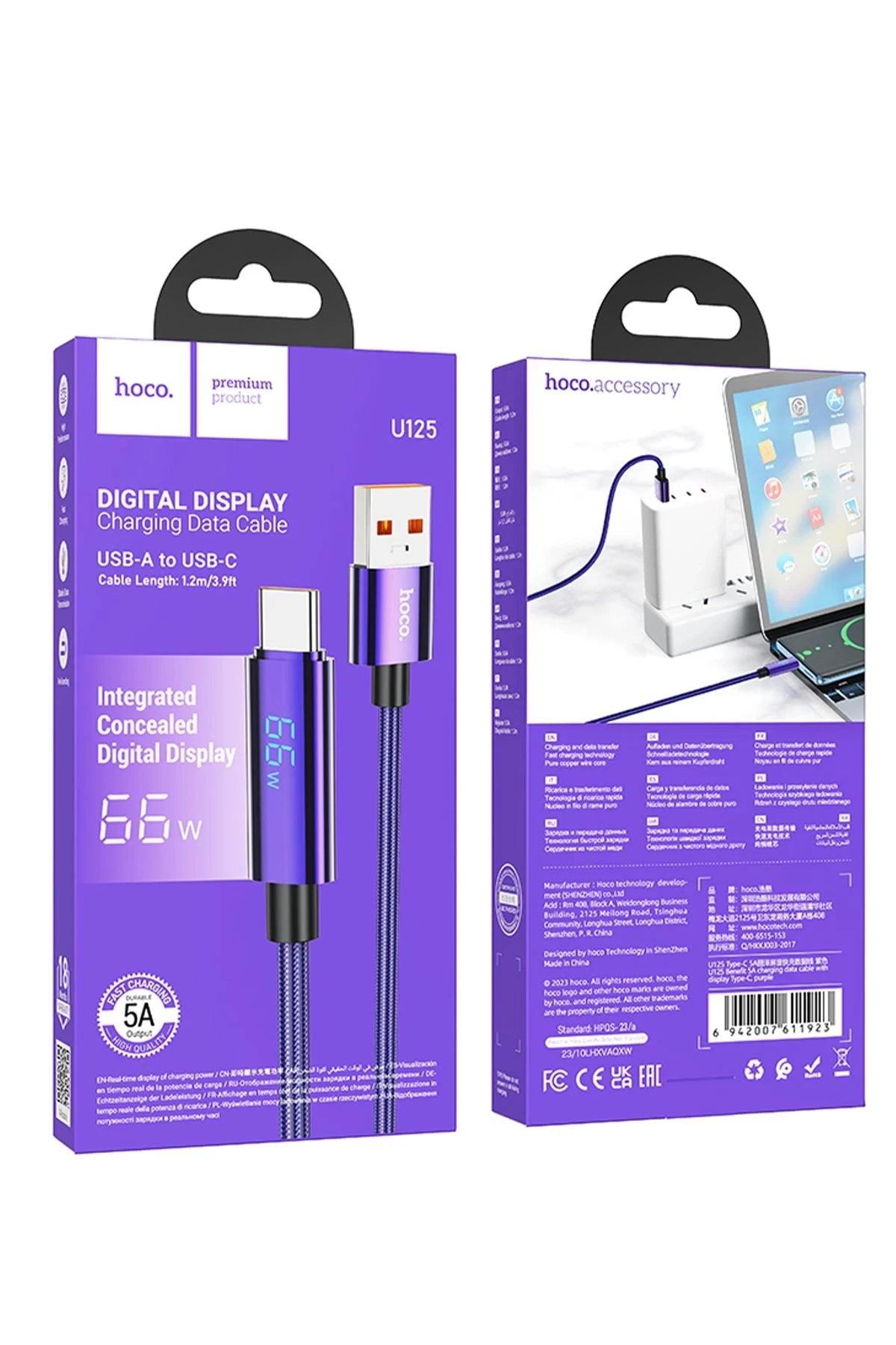 Hoco. U125 1.2M Benefit USB to Type-C Şarj Data Kablosu - Mor