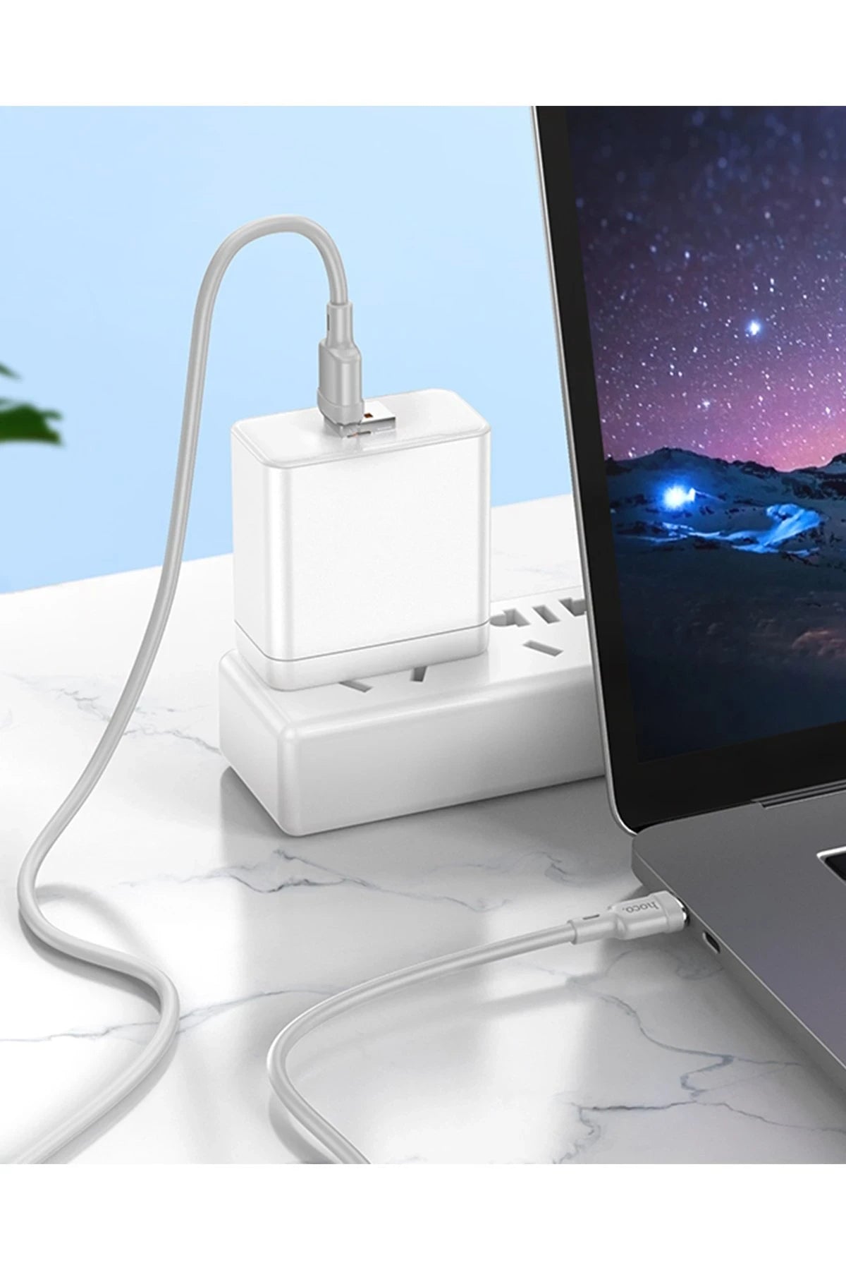 Hoco. U131 1.2M 2in1 USB ve Type-C to Type-C Şarj Data Kablosu - Beyaz