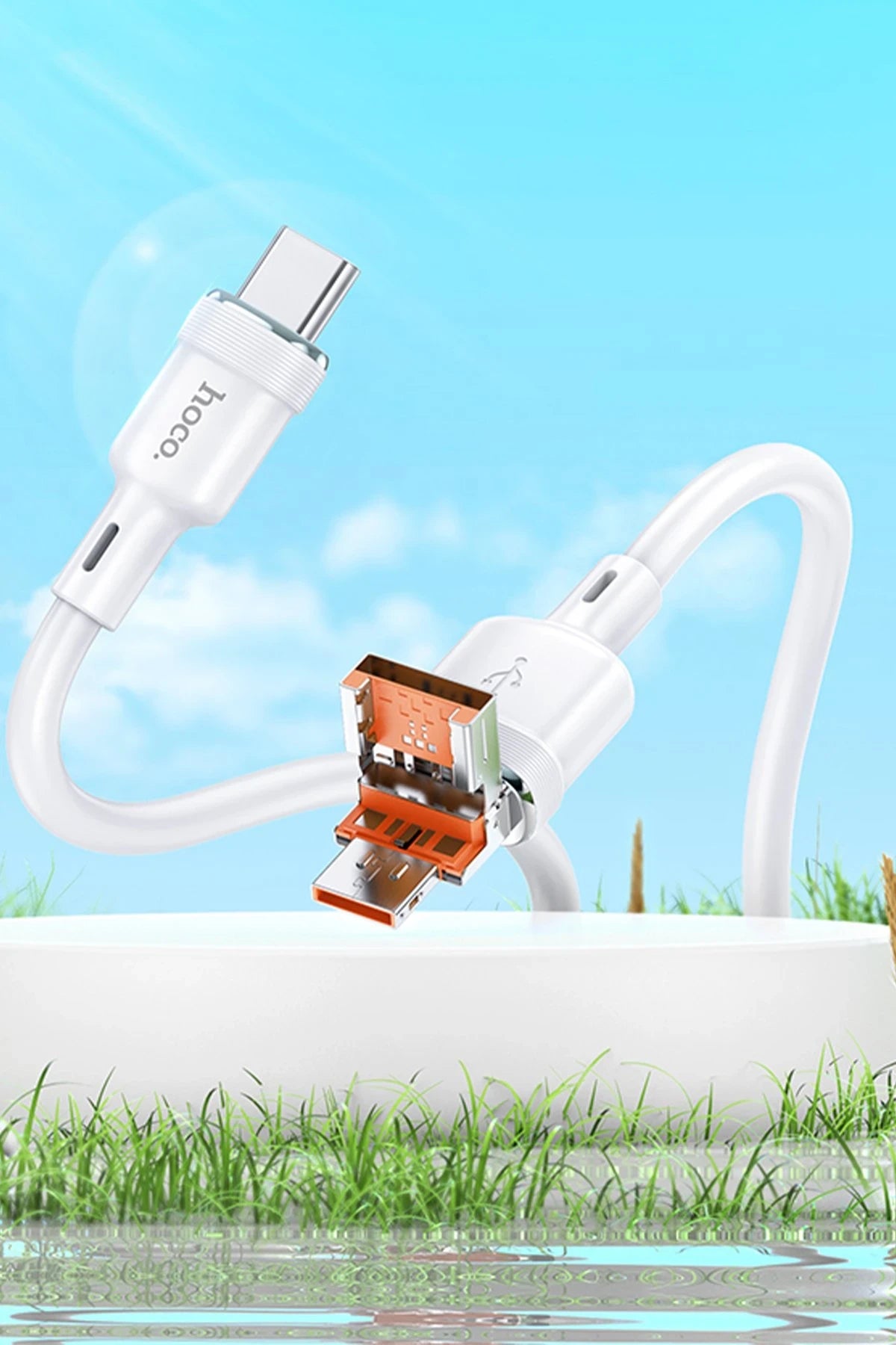 Hoco. U131 1.2M 2in1 USB ve Type-C to Type-C Şarj Data Kablosu - Gri