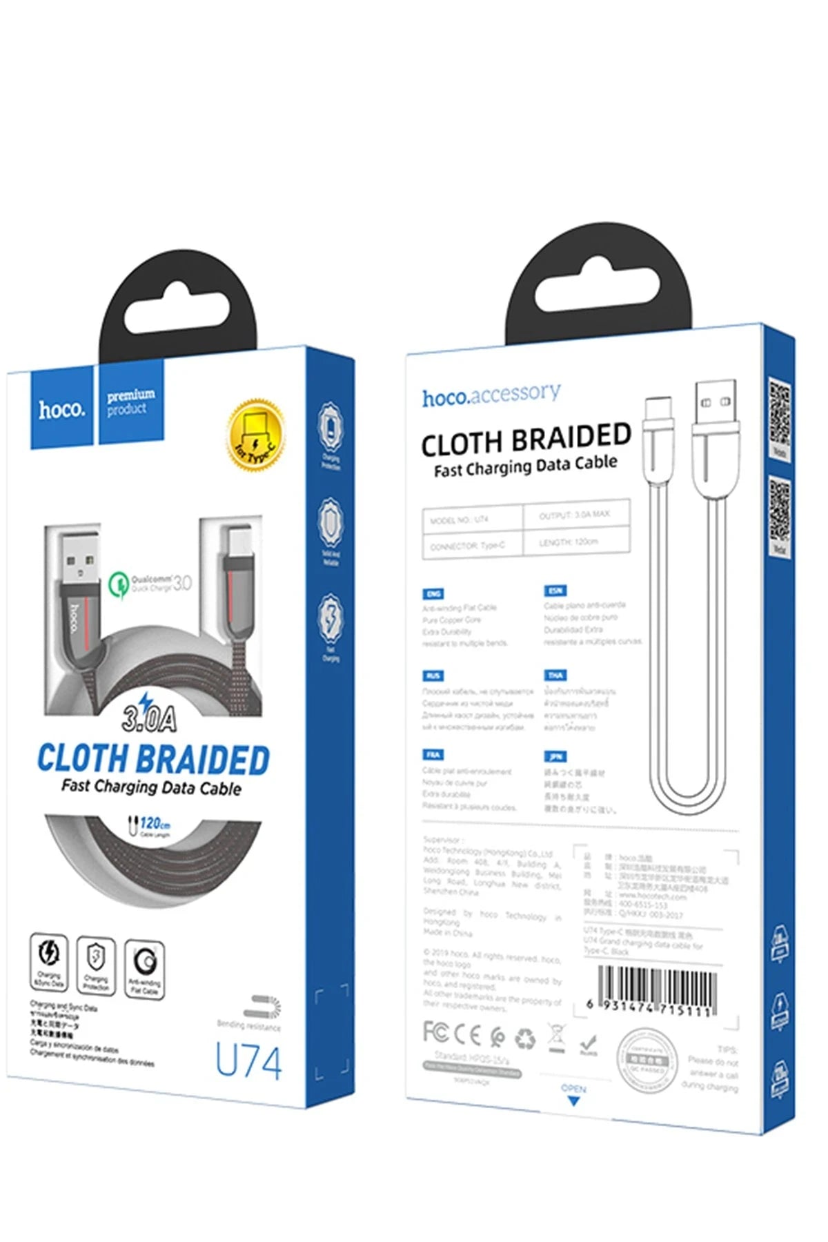 Hoco. U74 USB to Type-C Şarj Data Kablosu - Siyah