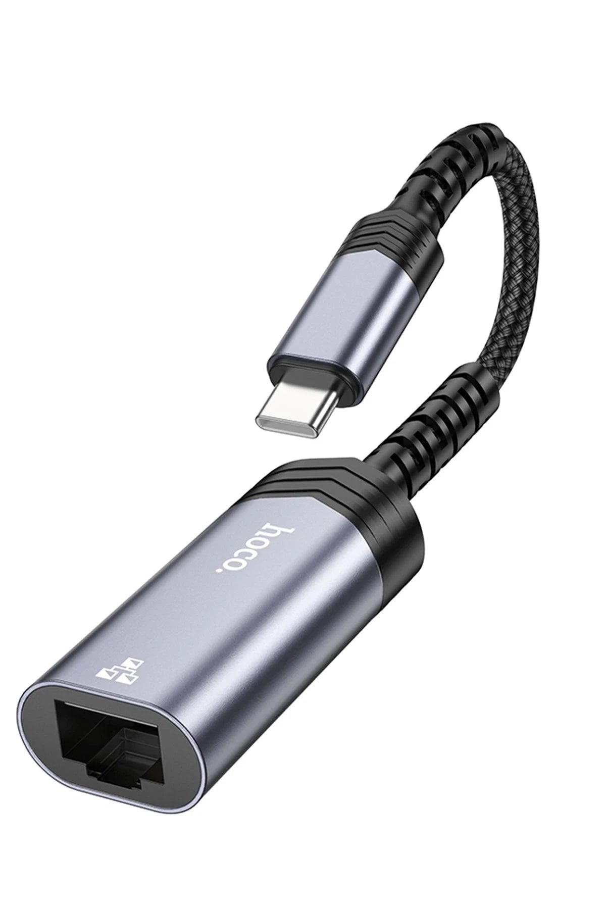 Hoco. UA26 Tak Çalıştır Type-C to RJ45 100 Mbps Ethernet Dönüştürücü - Gri