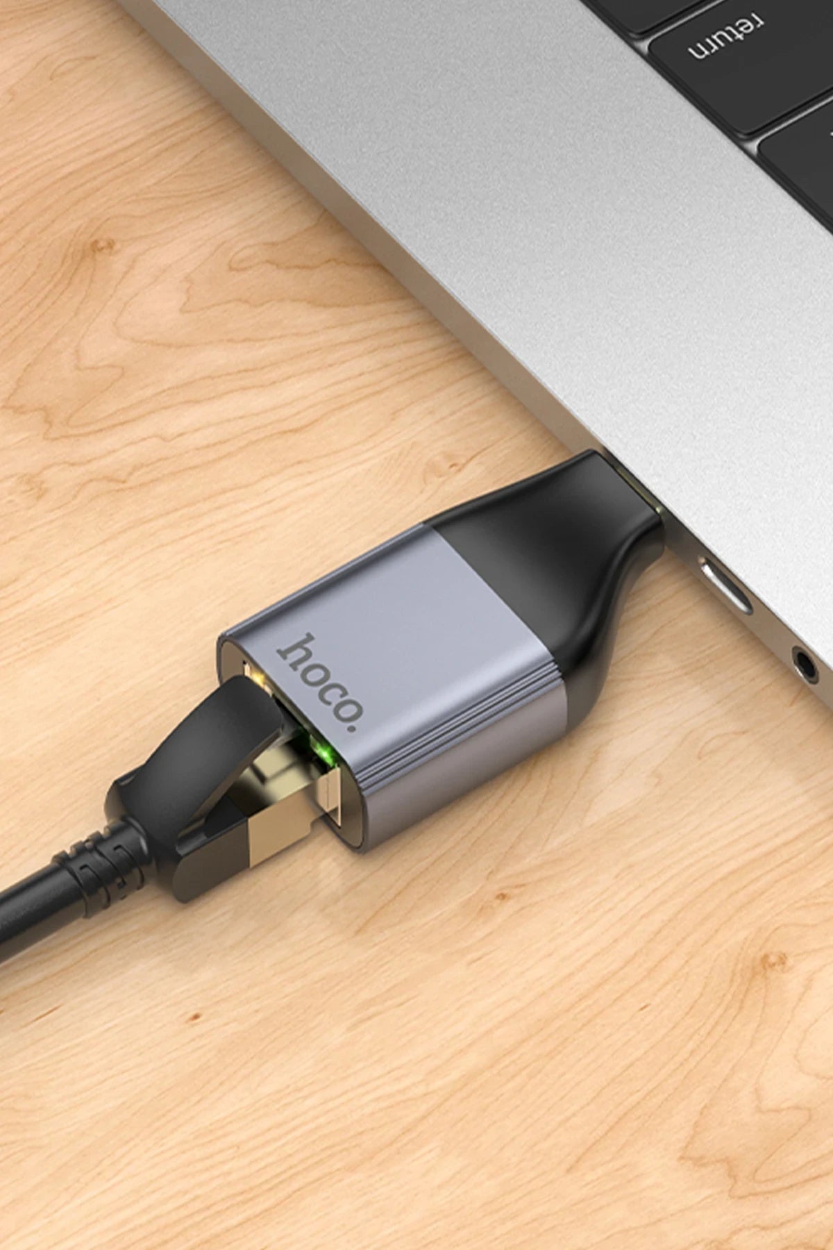 Hoco. UA35 Tak Çalıştır Type-C to RJ45 100Mbps Ethernet Dönüştürücü - Gri