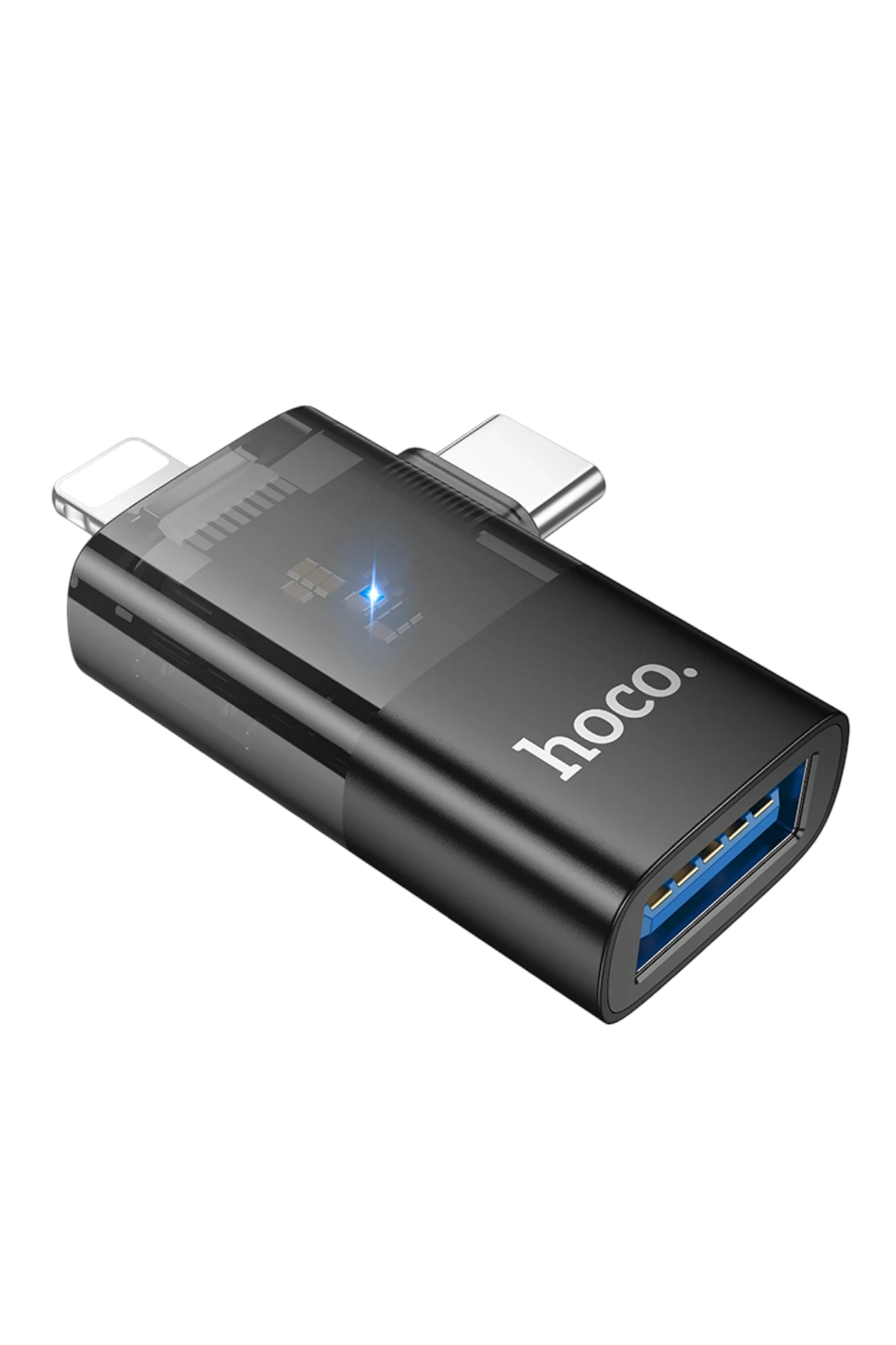 Hoco. UA36E 2in1 Tak Çalıştır Lightning ve Type-C to USB 3.0 Dönüştürücü - Siyah