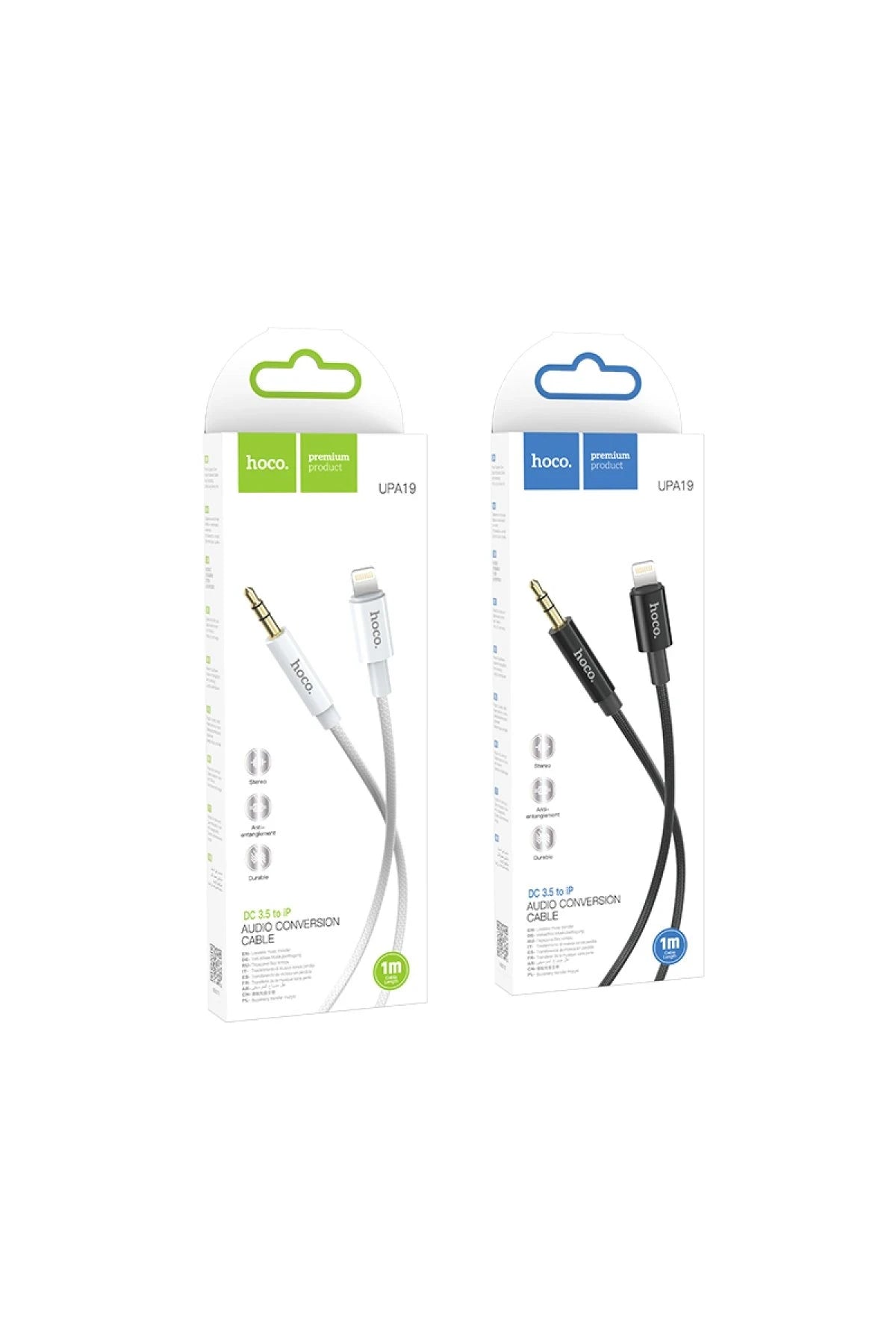 Hoco. UPA19 1M Hasırlı Lightning to Aux Kablo - Siyah