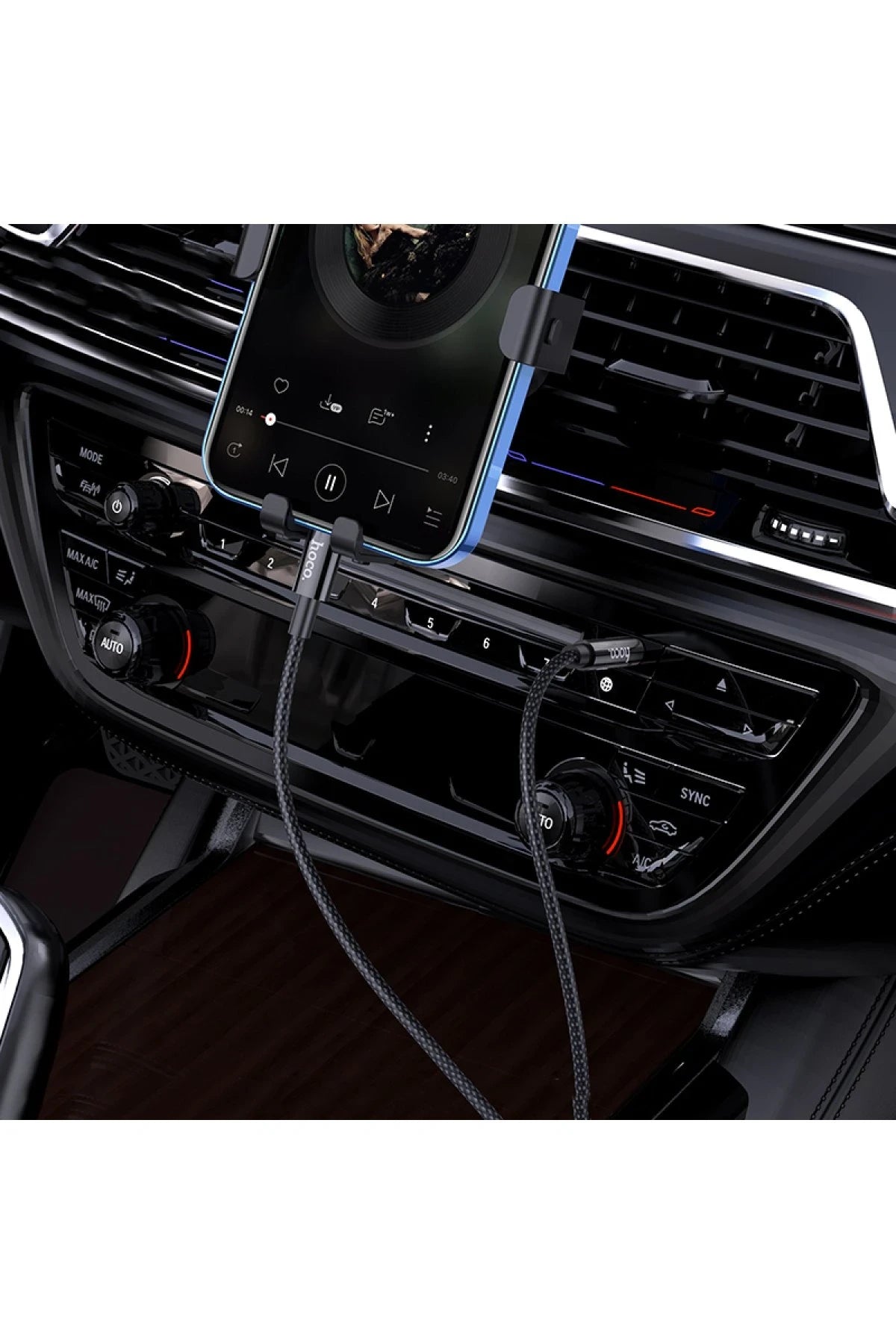 Hoco. UPA19 1M Hasırlı Lightning to Aux Kablo - Siyah