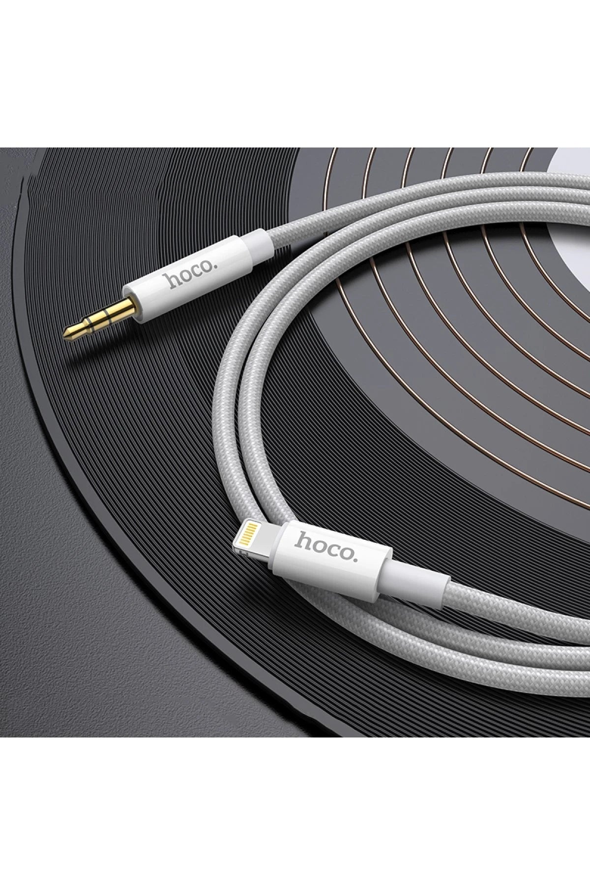 Hoco. UPA19 1M Hasırlı Lightning to Aux Kablo - Siyah