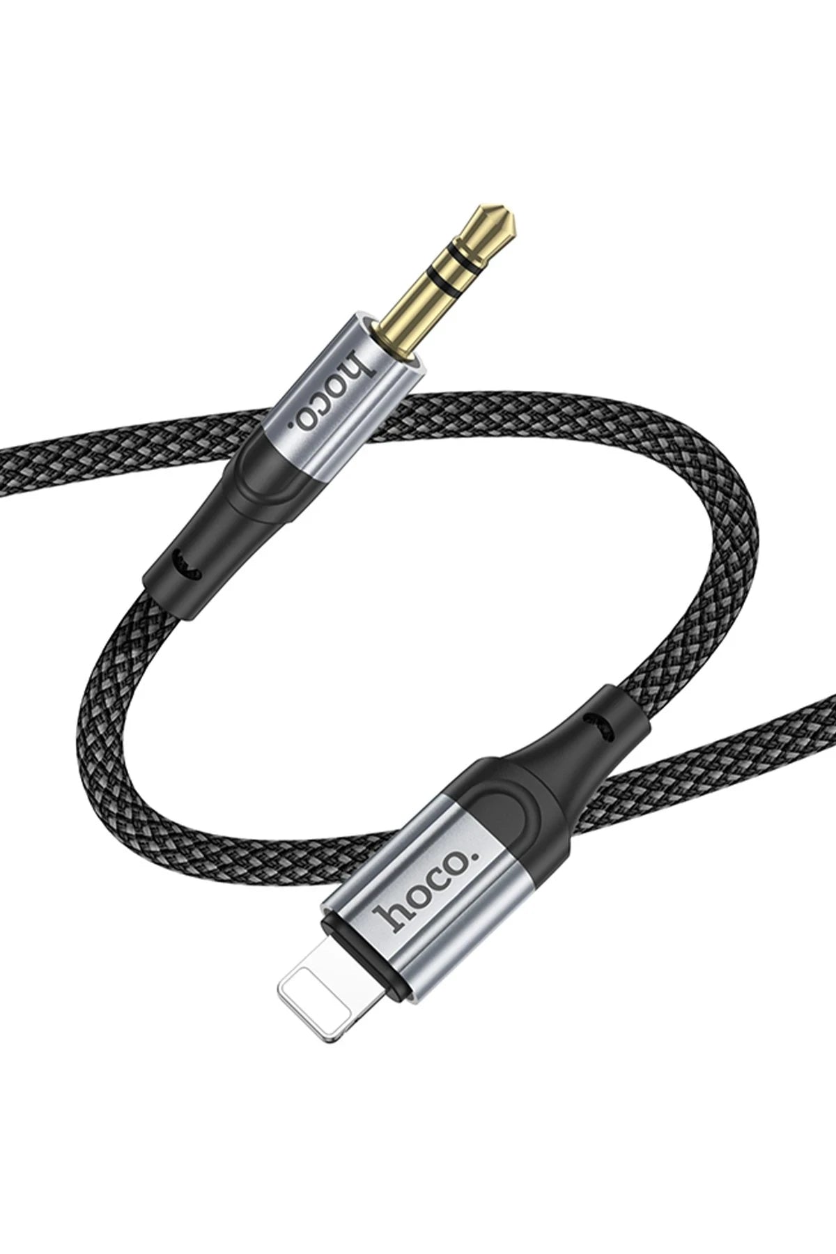 Hoco. UPA26 1M Hasırlı Lightning to Aux Kablo - Siyah