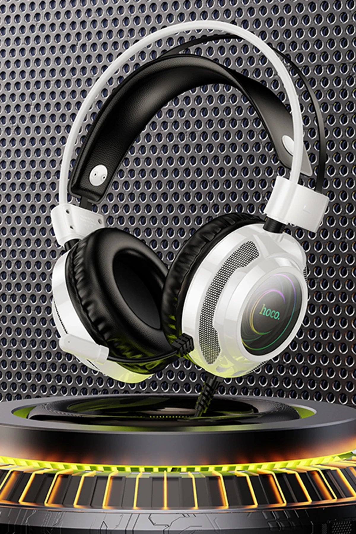 Hoco. W110 RGB Aydınlatmalı 2M Kablolu Kafaüstü Gaming Kulaklık - Beyaz