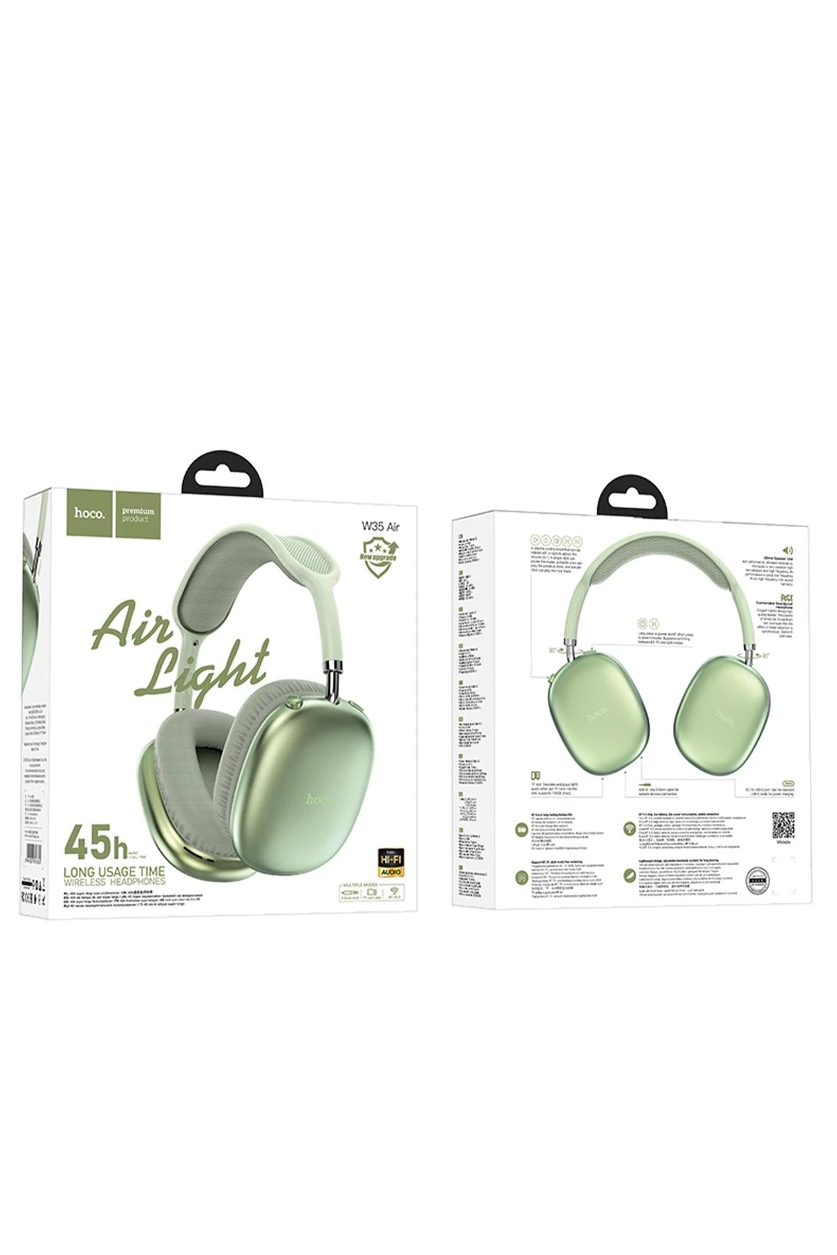 Hoco. W35 Air Triumph Aux Destekli Bluetooth Kablosuz Kulaklık - Yeşil