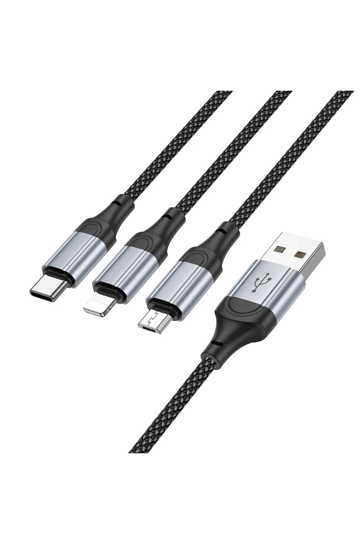 Hoco. X102 Fresh 1M 2.4A 3in1 USB to Type-C / Lightning ve Micro Çıkışlı Hızlı Şarj Data Kablosu - Siyah
