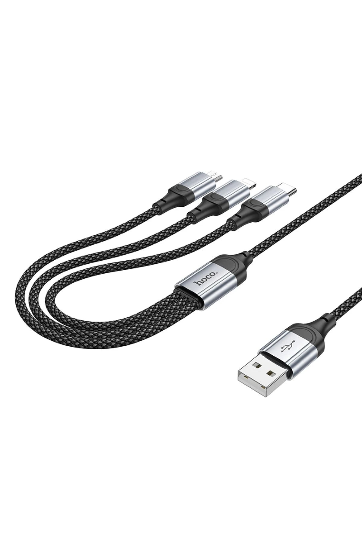 Hoco. X102 Fresh 1M 2.4A 3in1 USB to Type-C / Lightning ve Micro Çıkışlı Hızlı Şarj Data Kablosu - Siyah