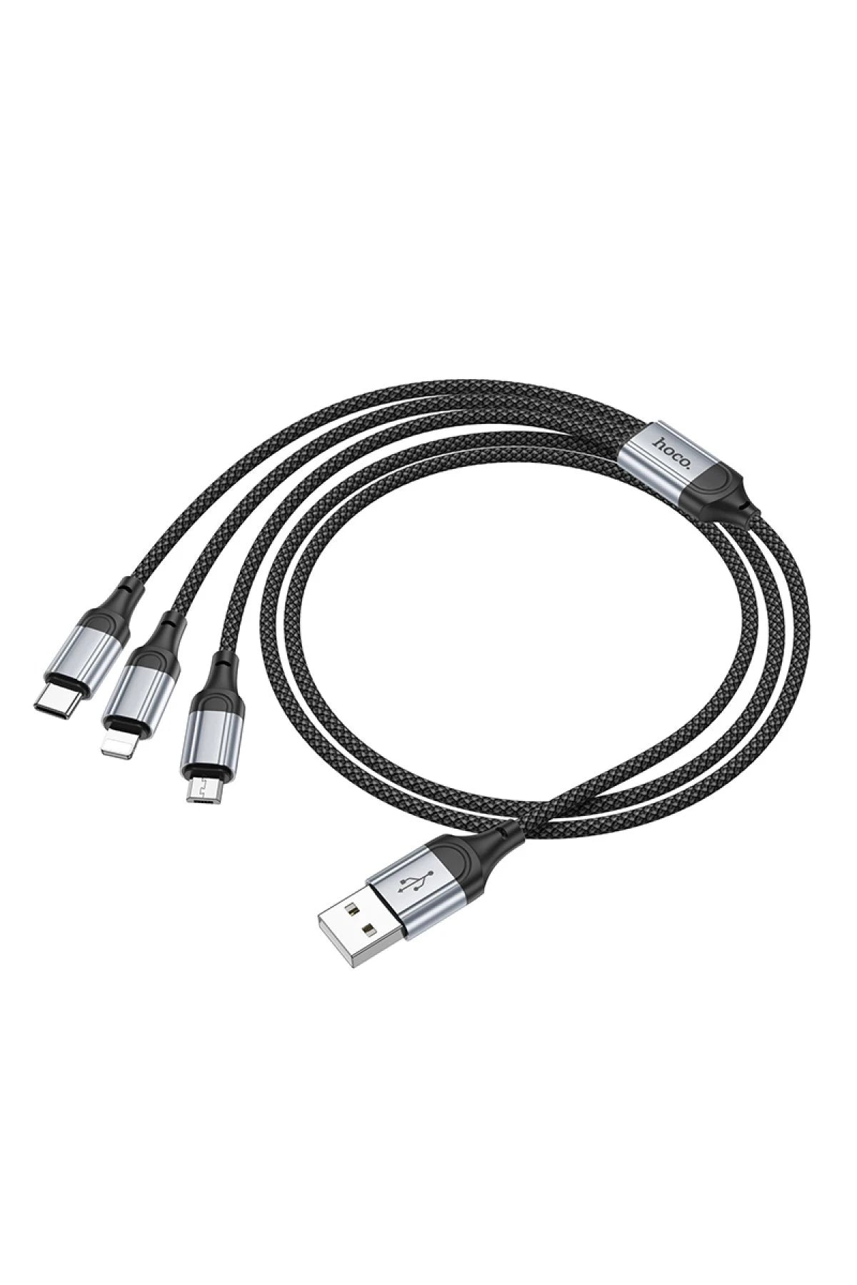 Hoco. X102 Fresh 1M 2.4A 3in1 USB to Type-C / Lightning ve Micro Çıkışlı Hızlı Şarj Data Kablosu - Siyah