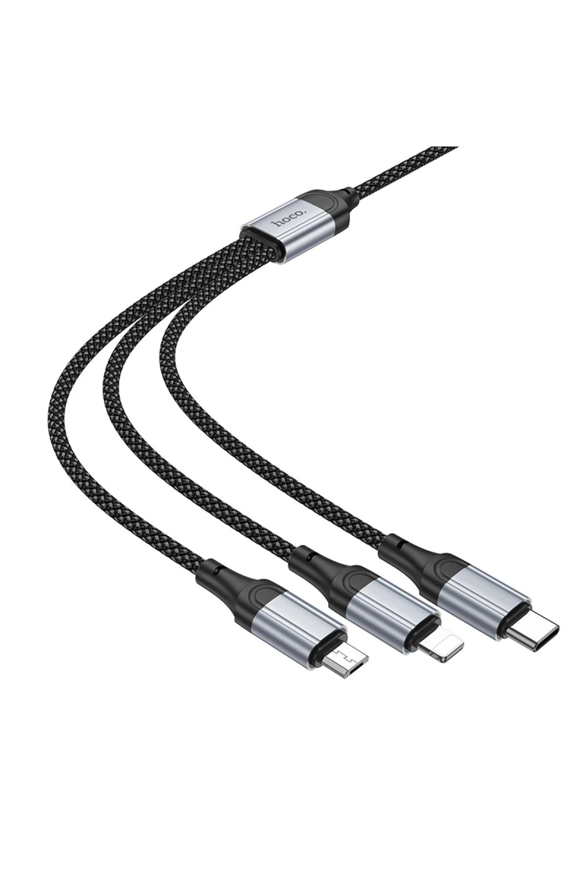 Hoco. X102 Fresh 1M 2.4A 3in1 USB to Type-C / Lightning ve Micro Çıkışlı Hızlı Şarj Data Kablosu - Siyah