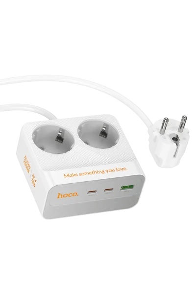 Hoco. AC27 Descanso 5in1 2M 2500W Priz Dönüştürücü - Beyaz