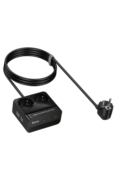 Hoco. AC27 Descanso 5in1 2M 2500W Priz Dönüştürücü - Siyah