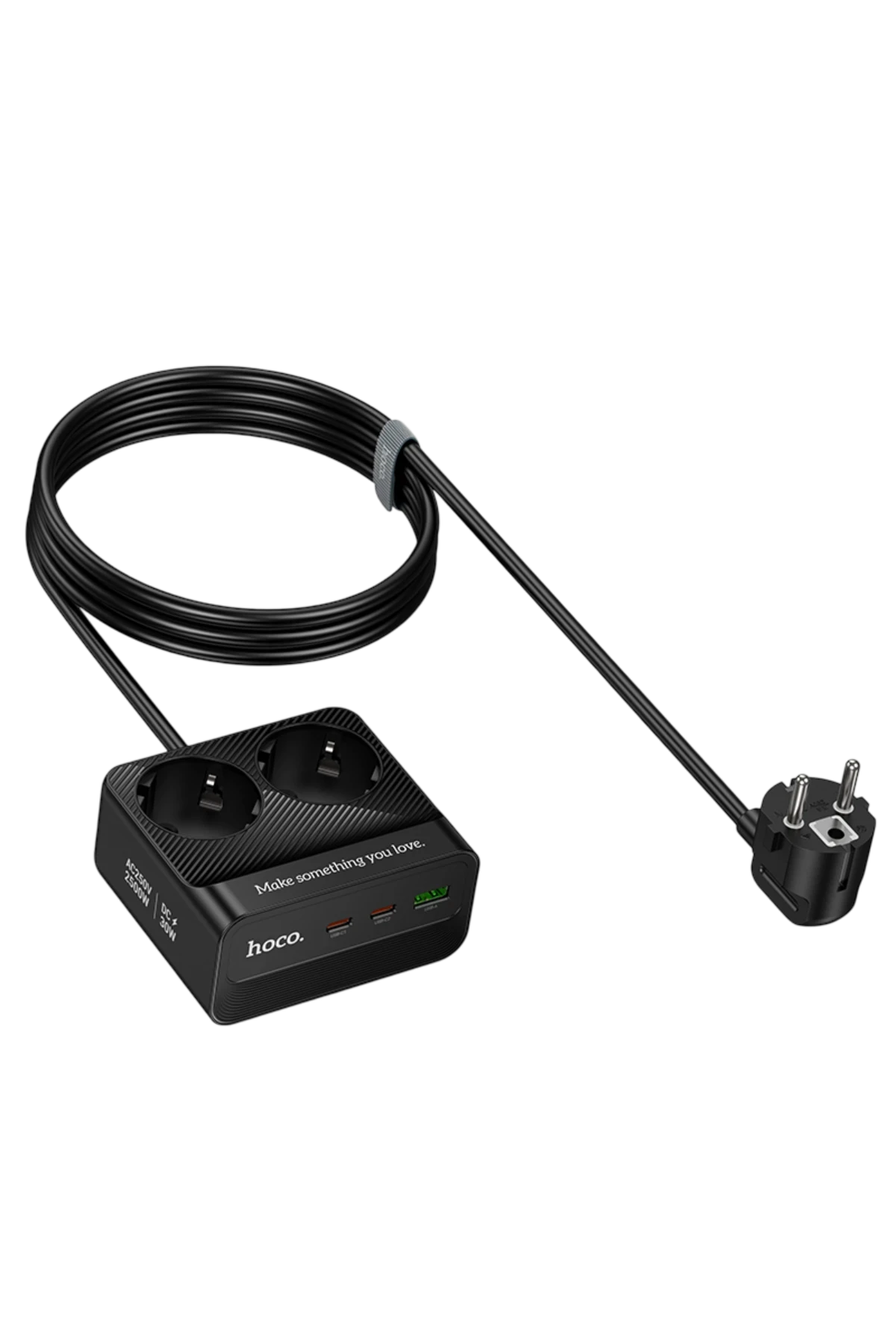 Hoco. AC27 Descanso 5in1 2M 2500W Priz Dönüştürücü - Siyah