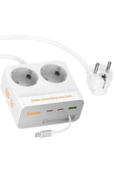 Hoco. AC28 Descanso 6in1 2M 2500W Priz Dönüştürücü - Beyaz