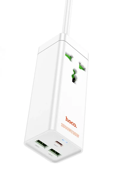 Hoco. AC9A 1.5M Talent 2 Adet USB 1 Adet Type-C 1 Adet Priz PD30W Şarj Aleti - Beyaz