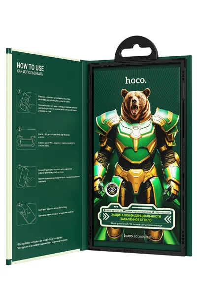 Hoco. Apple iPhone 14 Pro Max Bear Shield Hayalet Cam Ekran Koruyucu - Siyah