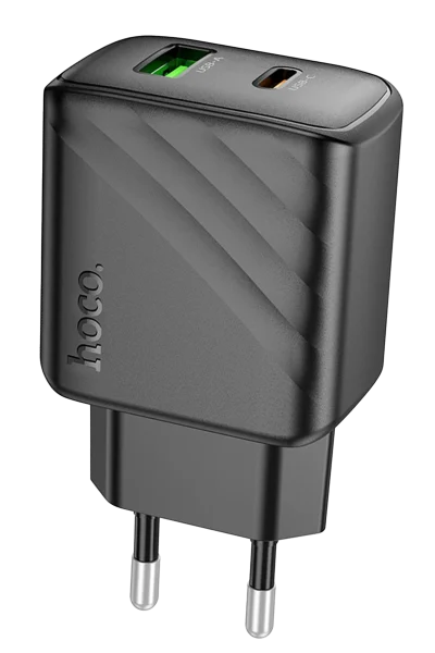 Hoco. CS23A Sunlight 30W 1 Adet Type-C ve 1 Adet USB 3.0 QC Çıkışlı PD Hızlı Şarj Aleti - Siyah