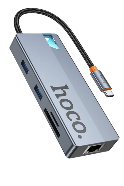 Hoco. HB52 Wow 8in1 100W PD 100 Mbps Ethernet 4K Hub Dönüştürücü - Gri