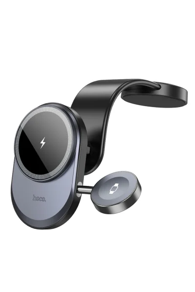 Hoco. HW28 Excelso Yapışkanlı 15W Kablosuz Şarj ve 2.5W Kablosuz Saat Şarj Destekli Magsafe Araç Tutucu - Siyah