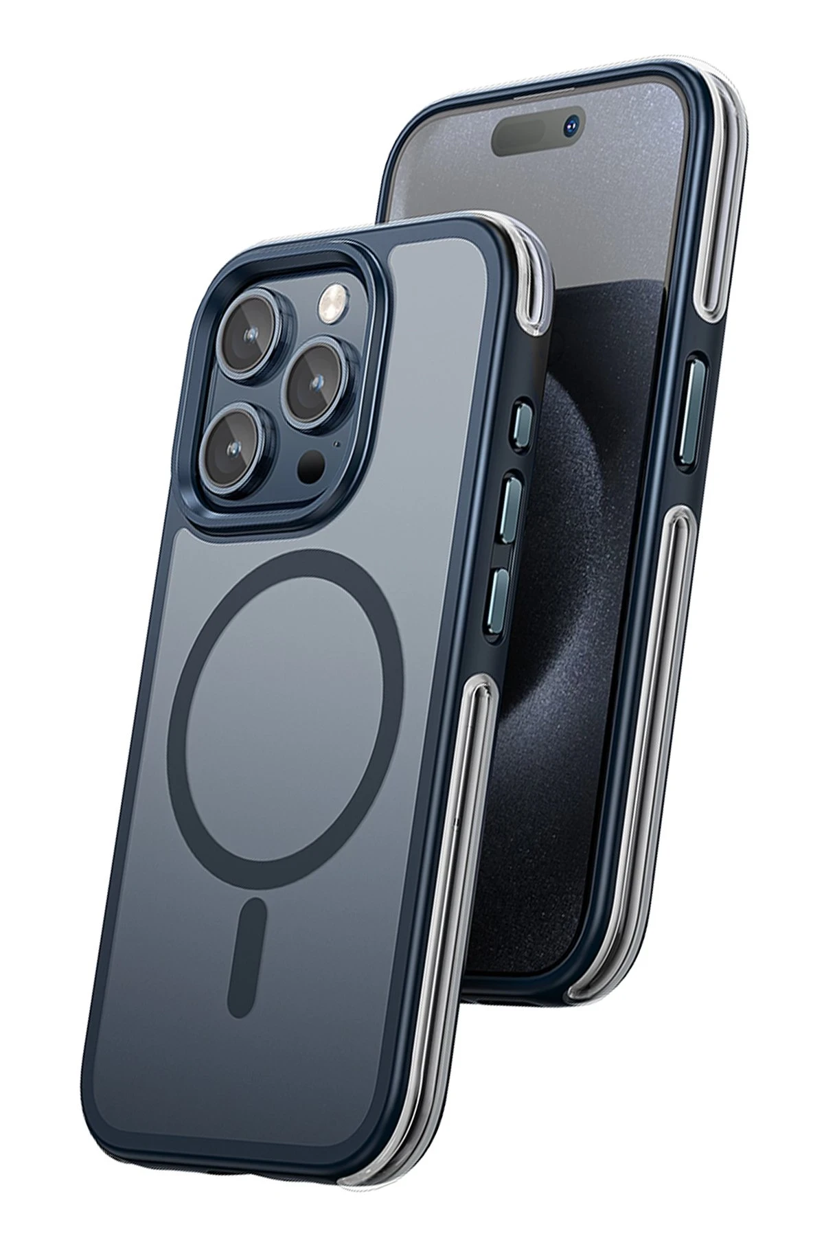 Hoco. iPhone 15 Pro ile Uyumlu Anti Fall Airbag Kablosuz Şarj Özellikli Kapak - Lacivert