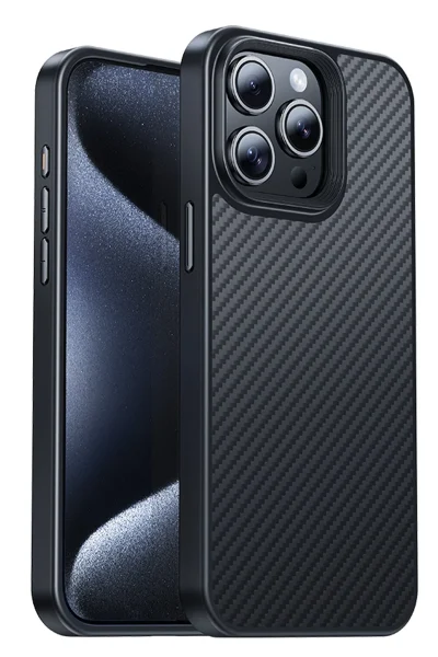 Hoco. iPhone 15 Pro Max ile Uyumlu Knight Kevlar Kablosuz Şarj Özellikli Kapak - Siyah