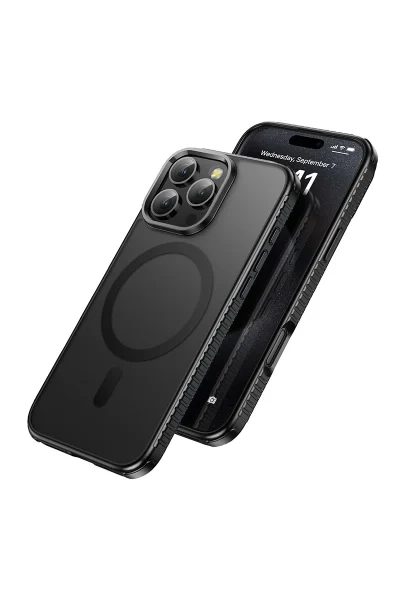 Hoco. iPhone 16 Pro ile Uyumlu Armour Antishock Protective Kablosuz Şarj Özellikli Kapak - Siyah