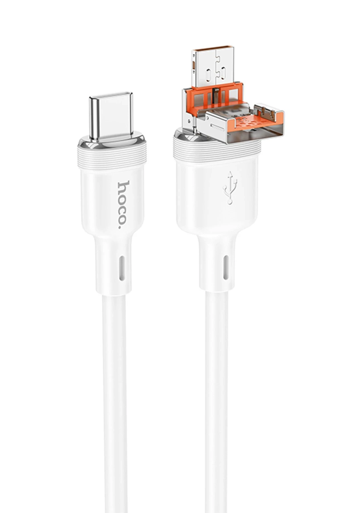 Hoco. U131 1.2M 2in1 USB ve Type-C to Type-C Şarj Data Kablosu - Beyaz