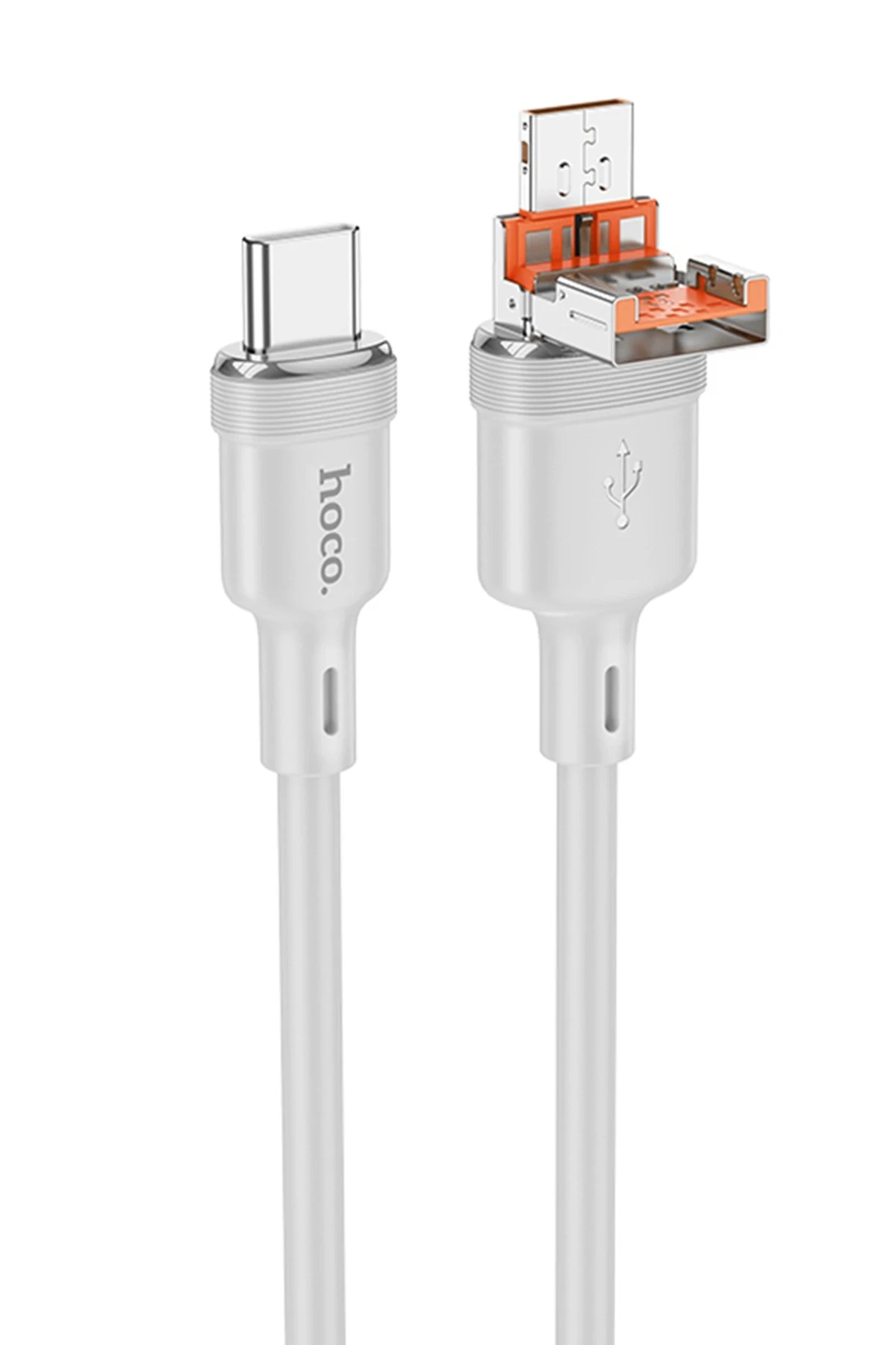 Hoco. U131 1.2M 2in1 USB ve Type-C to Type-C Şarj Data Kablosu - Gri