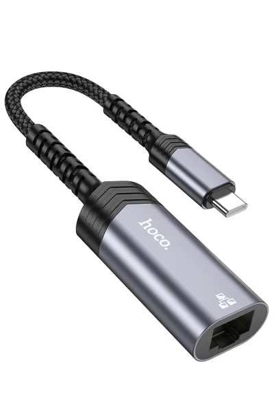 Hoco. UA26 Tak Çalıştır Type-C to RJ45 100 Mbps Ethernet Dönüştürücü - Gri