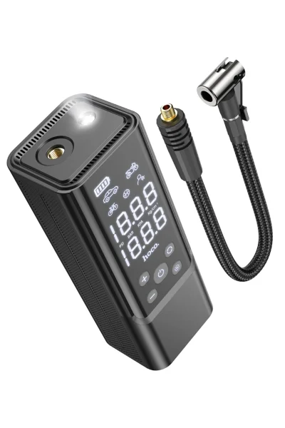 Hoco. ZP7 Çok Fonksiyonlu Dijital Göstergeli 5.000 mAh Bataryalı Akıllı Kablosuz Hava Kompresörü - Siyah