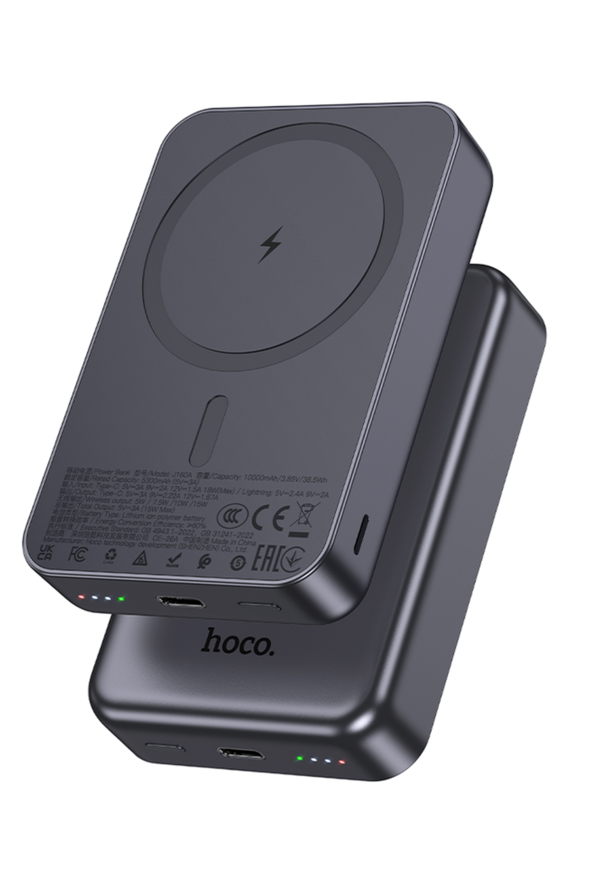 Hoco. J160A Original 10.000mAh PD20W MagneticSave Manyetik Powerbank - Gri